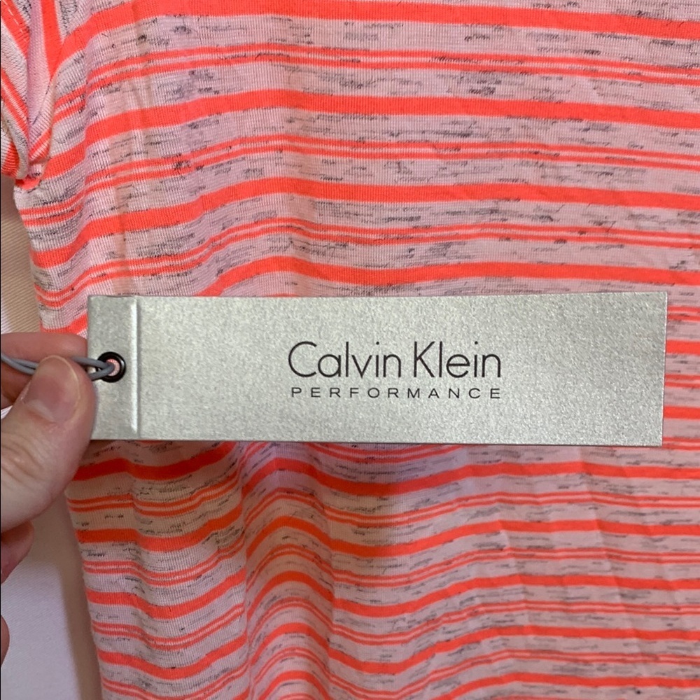 Calvin Klein Performance Pink Striped Cut Out T-Shirt - Picture 4 of 4